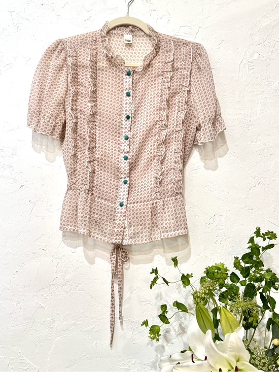 unbranded Tops - Vintage-Inspired Floral Ruffle Peplum Blouse Cottagecore Tie Back Top S